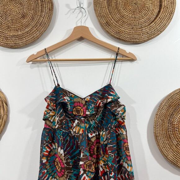 Vintage Y2K 2000s Candie's Brown Colorful Ruffle Sleeveless Tank Top Medium Boho - Picture 4 of 7